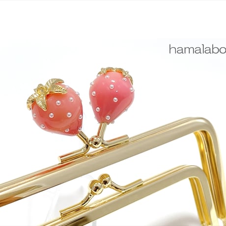 【HA-2456】親子口金 12cm/イチゴ(ピンク色)/ゴールド