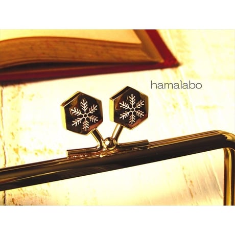 【HA-1471】12cm角型の口金(六花-雪の結晶×ゴールド)