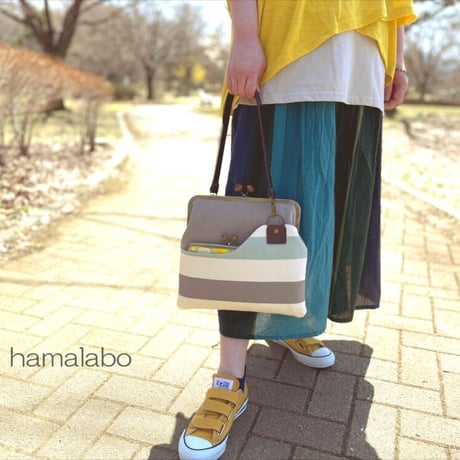 【KT-2099】ペタンコ版！がま口ポケットショルダーバッグの型紙＆レシピ【24cm/角型用】