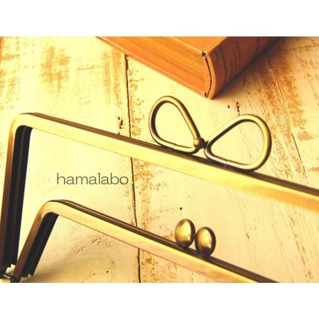 ☆特価☆【HA-1684】親子口金 22cm角型(リボン×碁石)アンティークゴールド