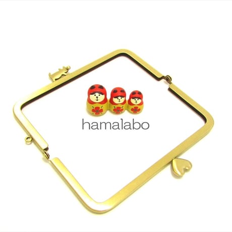 【HA-2031】ハートネコ太の口金　12cm/角型(アンティークゴールド)