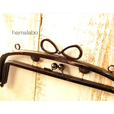 【HA-1805】親子口金 20.4cm(新リボン×ブラック)・カン付き