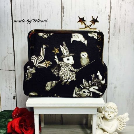 【HA-1480】<横ひねり>12cm/角型の口金(メタルスター×アンティークゴールド)