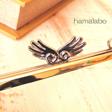【HA-490】18cm角型/「天使の羽」の口金(シルバー)カン付き