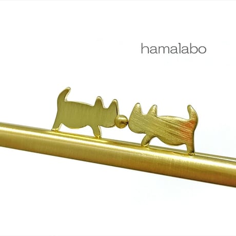 【HA-2189】ぽっちゃりネコ太の口金　12cm/角型(アンティークゴールド)