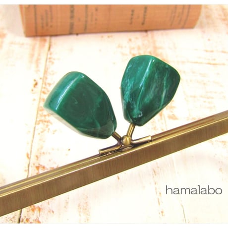 【HA-2243】24cm角型口金/ノブ型つまみ(グリーンマーブル×アンティークゴールド)＋(プラス)