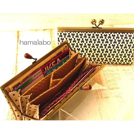 【HA-2297】19cm浮き足口金/ネコ玉×肉球(アンティークゴールド)