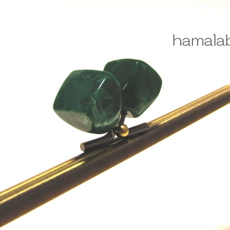 【HA-1306】22cm角型/ノブ型つまみ(グリーンマーブル×アンティークゴールド)