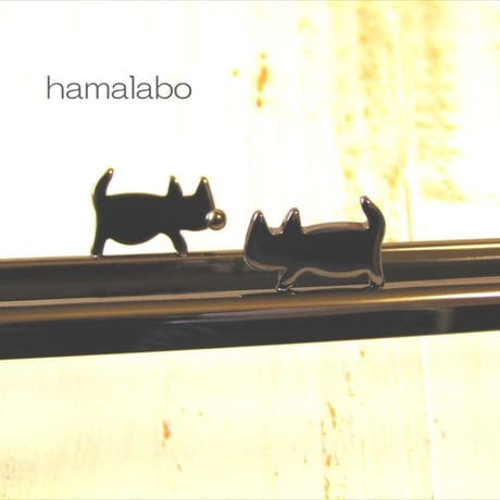 【HA-2029】ぽっちゃりネコ太の口金 16.5cm/角型(ブラック)