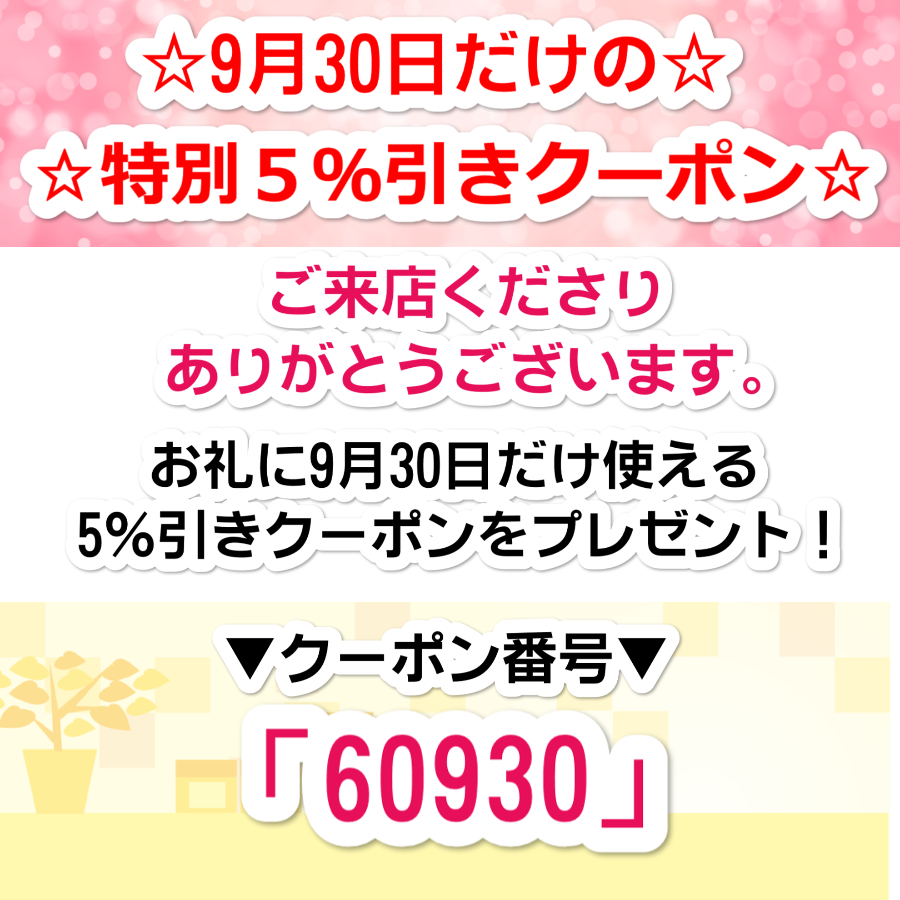 9月30日限定！5％引き