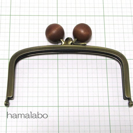 【HA-146】三枚口(二口口金)12cm/(茶色の木玉×アンティークゴールド)