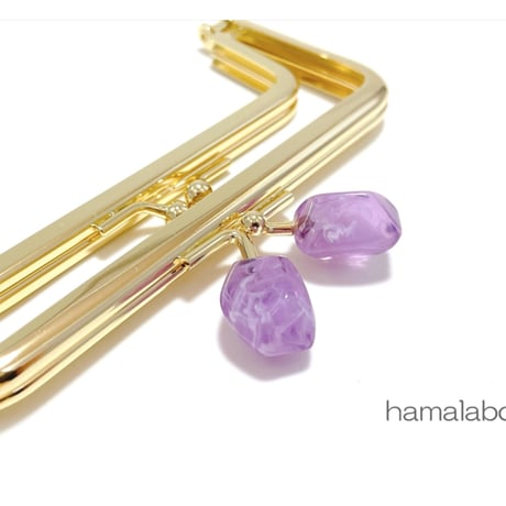 (販売終了)復活＆特価！【HA-2459】親子口金 12cm/天然石風のストーン(パープル)/ゴールド