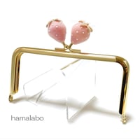 4月28日販売開始！初回特価！【HA-2584】12cm角型口金/フロッキー風イチゴ(ピンク色)/ゴールド