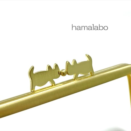 【HA-2189】ぽっちゃりネコ太の口金　12cm/角型(アンティークゴールド)