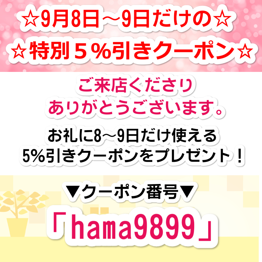 9月8～9日限定！5％引き