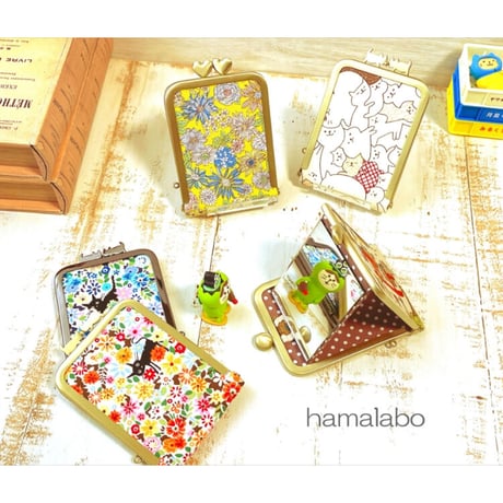 【KT-2100】縦型がま口ミラーケース(立て鏡＆手鏡)の型紙＆レシピ【7.5cm(足長タイプ)/角型用】