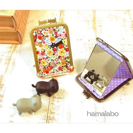 【KT-2100】縦型がま口ミラーケース(立て鏡＆手鏡)の型紙＆レシピ【7.5cm(足長タイプ)/角型用】