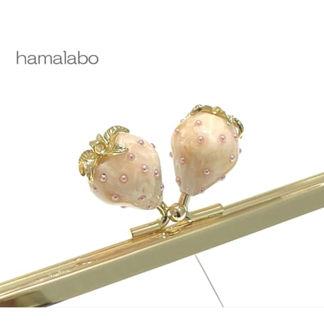 【HA-2309】18cm角型口金/イチゴ(白色)/ゴールド