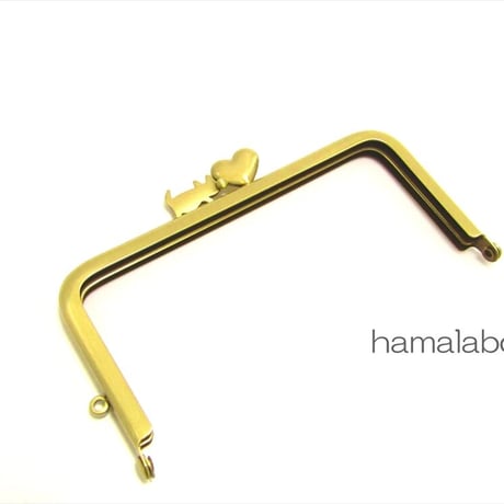 【HA-2031】ハートネコ太の口金　12cm/角型(アンティークゴールド)