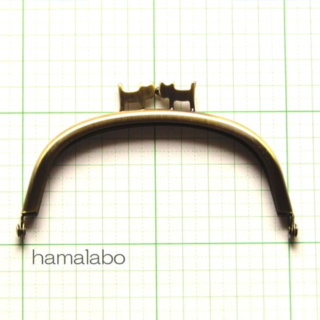 (廃盤予定)【HA-1313】ペアネコ口金/10cmくし型(アンティークゴールド)