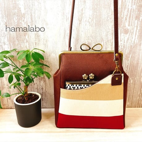 【KT-2093】縦長版！がま口ポケットショルダーバッグ(ミニ)の型紙＆レシピ【18cm/角型用】