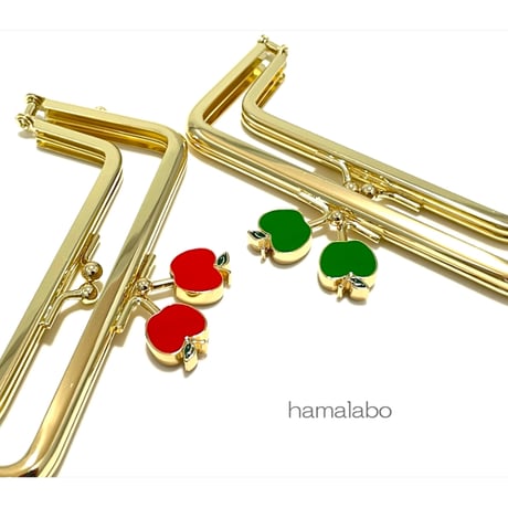 初回特価！【HA-2552】親子口金 12cm/赤リンゴ×ゴールド