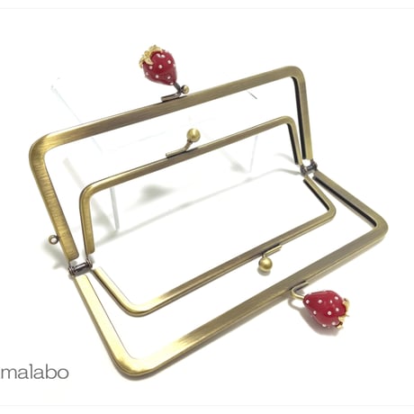 今だけ特価！【HA-2490】親子口金18cm/イチゴ(赤色)/アンティークゴールド