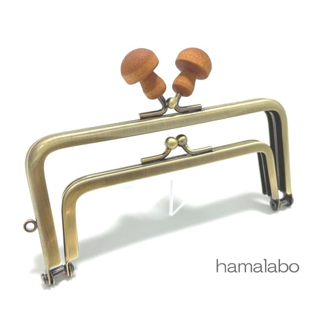 【HA-2375】親子口金 12cm(薄茶色の細キノコ×薄茶色の細キノコ)アンティークゴールド