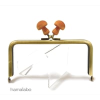 期間限定10％引き！【HA-2612】12cm角型口金/薄茶色の細キノコ×薄茶色の細キノコ/アンティークゴールド