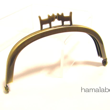 (廃盤予定)【HA-1313】ペアネコ口金/10cmくし型(アンティークゴールド)