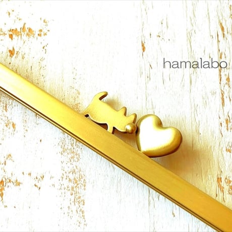 【HA-2064】ハートネコ太の口金 12cm浮き足(アンティークゴールド)