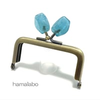 【HA-2424】7.5cm角型口金/天然石風のストーン(ブルー)/アンティークゴールド