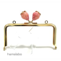 【HA-2369】12cm角型口金/イチゴ(ピンク色)/ゴールド/カン付き