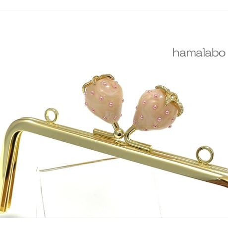 【HA-2367】12cm角型口金/イチゴ(白色)/ゴールド/カン付き