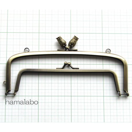 【HA-482】親子口金19cm(フクロウ×アンティークゴールド)・カン付き