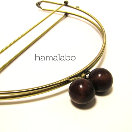 【HA-387】24cmベンリー口金/(大きな茶色の木玉×アンティークゴールド)・カン付き
