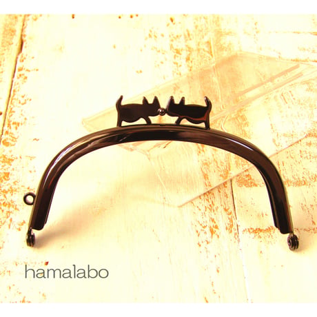 【HA-2027】ぽっちゃりネコ太の口金　10cm/くし型(ブラック)