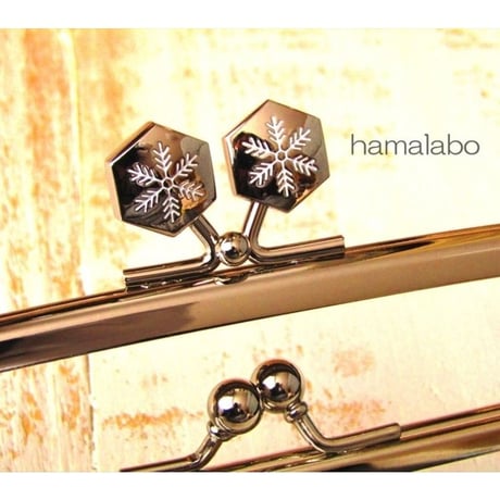 (販売休止予定)【HA-1512】親子口金 19cm(六花-雪の結晶×シルバー)・カン付き
