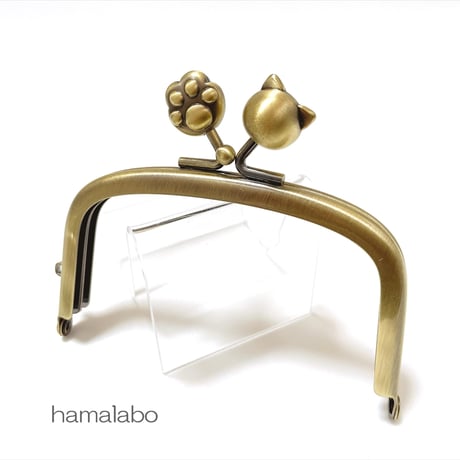 がま口の日セール！大特価！【HA-2606】9.9cm/くし型の口金(肉球×ネコ玉×アンティークゴールド)