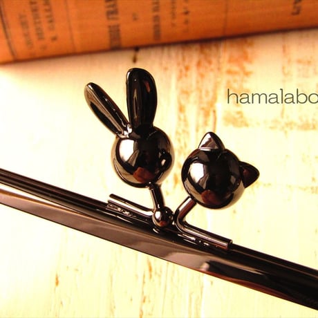 【HA-1727】12cm/角型(ウサギ玉×ネコ玉×ブラック)