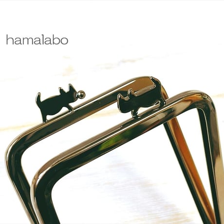 【HA-2038】ぽっちゃりネコ太の口金 7.5cm角型/足長タイプ (ブラック)