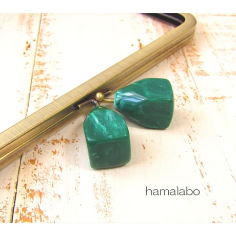 【HA-2243】24cm角型口金/ノブ型つまみ(グリーンマーブル×アンティークゴールド)＋(プラス)