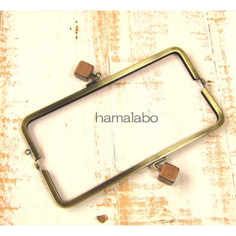 【HA-2019】16.5cm木玉/角型(茶色の木キューブ×アンティークゴールド)