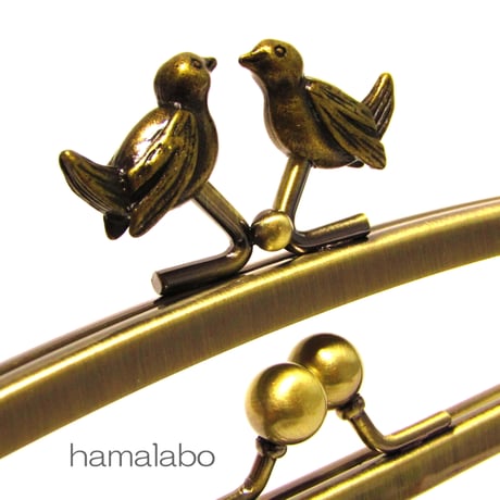 【HA-810】親子口金 20.4cm(小鳥のピースケ×アンティーク)・カン付き