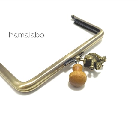 【HA-2316】12cm角型口金/リス×薄茶色の細キノコ/アンティークゴールド
