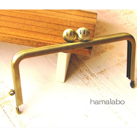 【HA-1240】スマイル刻印の碁石口金 12cm/角型(アンティークゴールド)