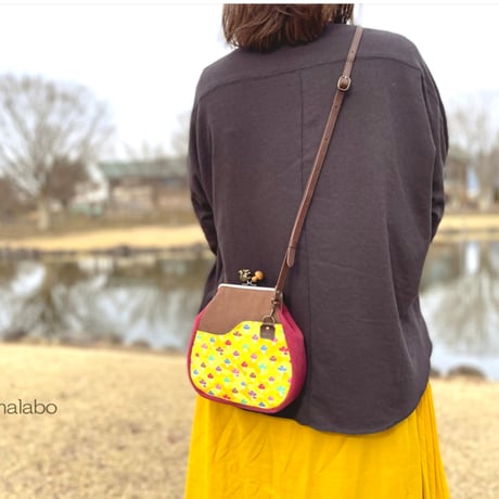 【KT-2132】【サコッシュ風】がま口ポケットショルダーポーチ(丸底マチあり)の型紙＆レシピ【12cm/角型用】