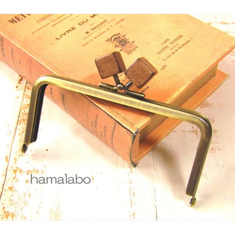 【HA-2014】12cm/角型(茶色の木キューブ×アンティーク)