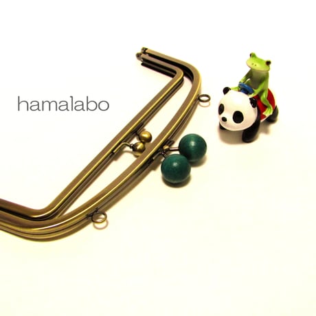 【HA-807】親子口金 20.4cm(大きな紺色の木玉×アンティーク)・カン付き