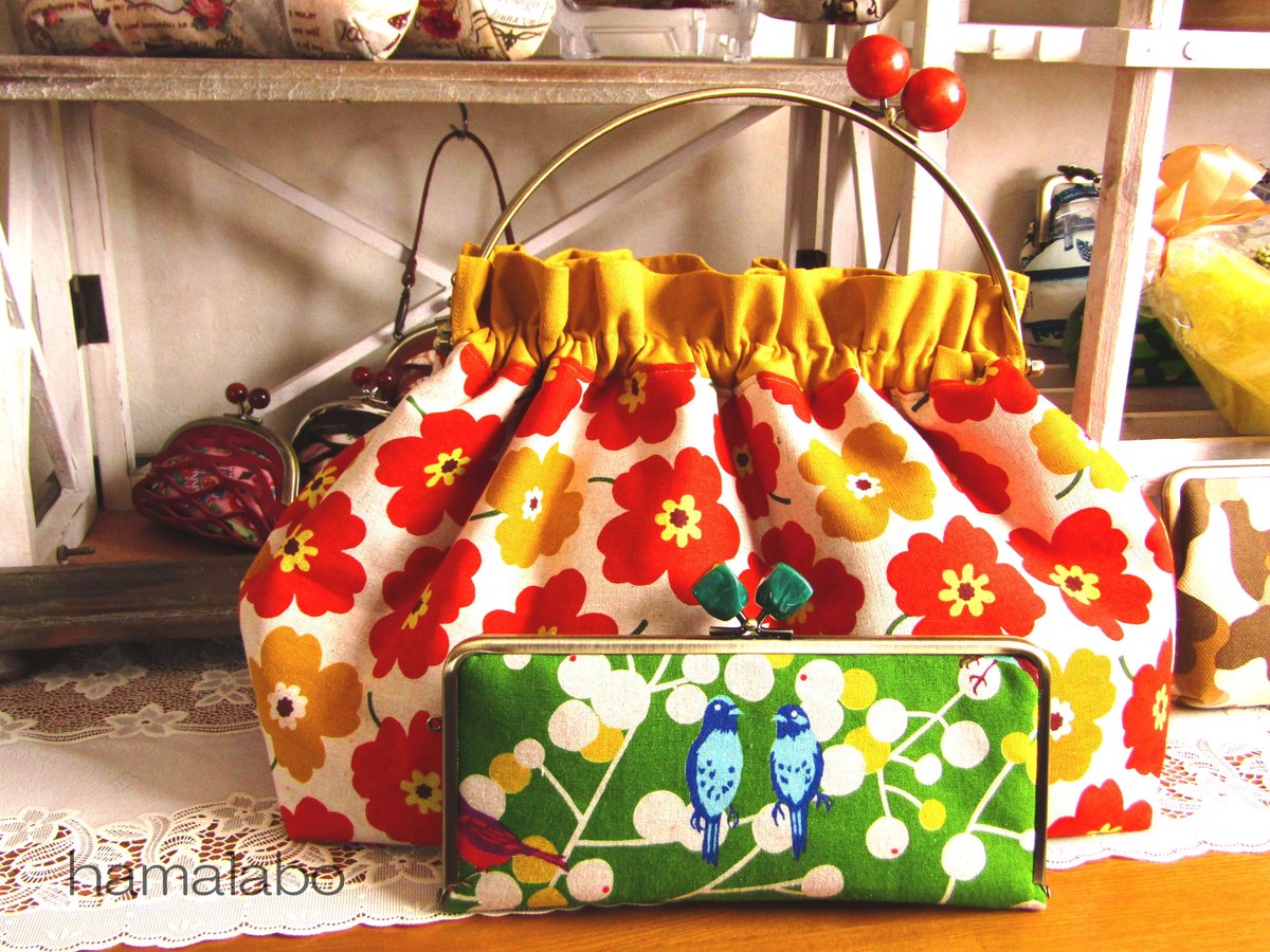 ハンドメイド　大きながま口バッグ　2点セット#489 LADY GAMA BAG 一番大きいサイズのがま口です 7月に予定している展示